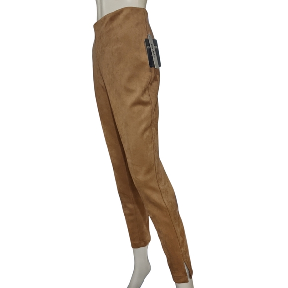 Zac & Rachel Faux Suede Cognac Pull-On Pants, L - Picture 6 of 8